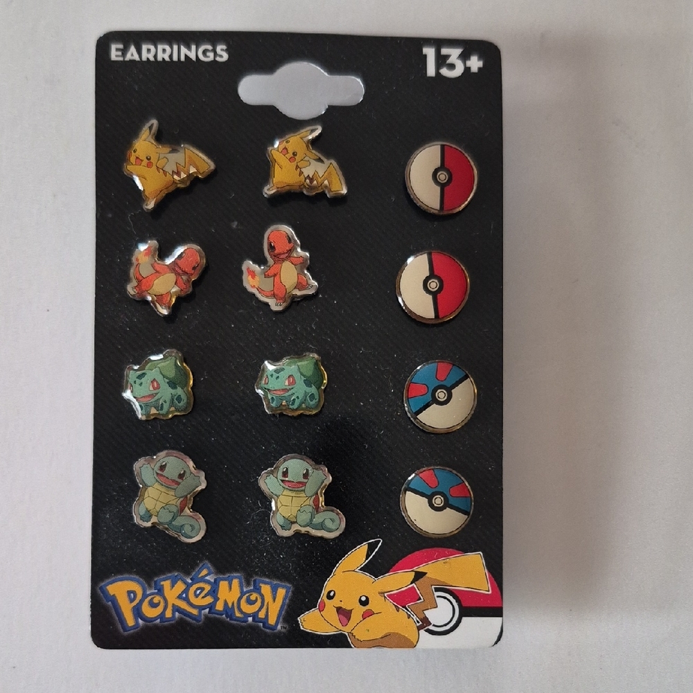 Pokemon Character Earrings Set - Red, Blue, Green